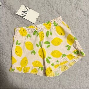 Zara Yellow Lemon Print Shorts